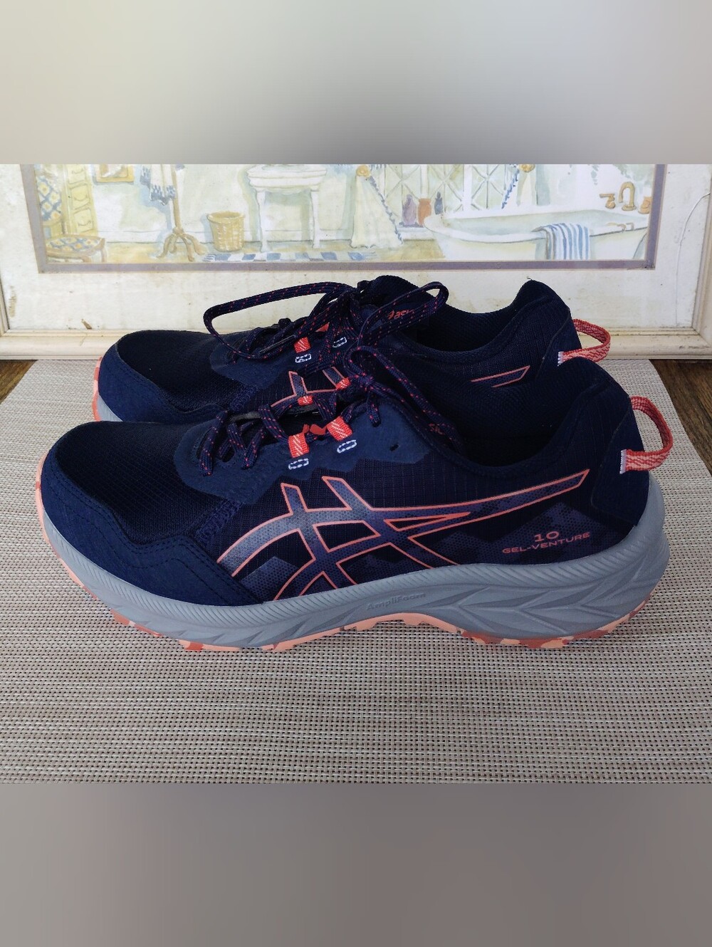 Women's Asics "Gel-Venture 10" Blue Mesh/Pink Trail-Running Shoes. Size 11.